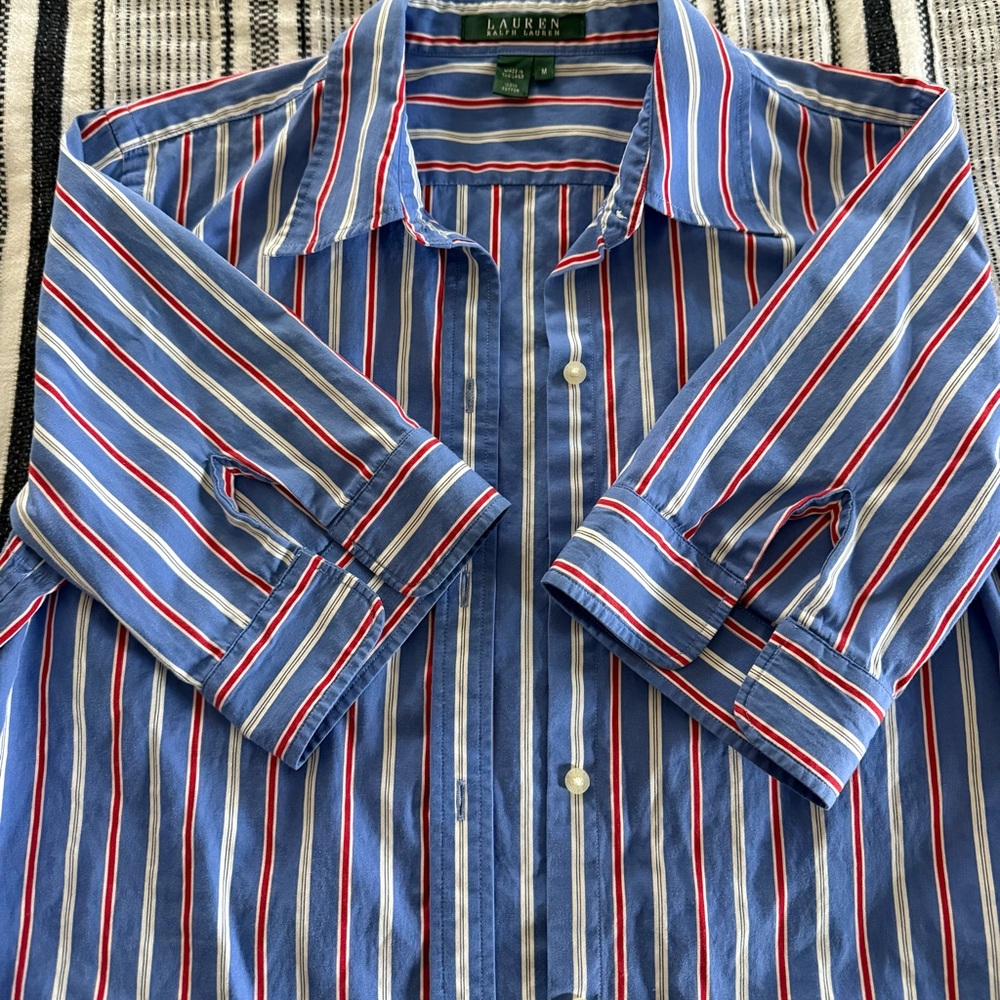 Lauren Ralph Lauren Blue and Red Striped Button Down Shirt